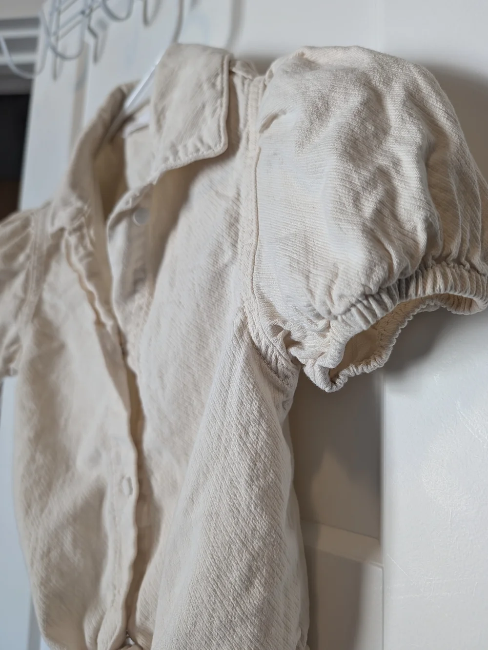 Kids Cream Button-Front Tie-Hem Top